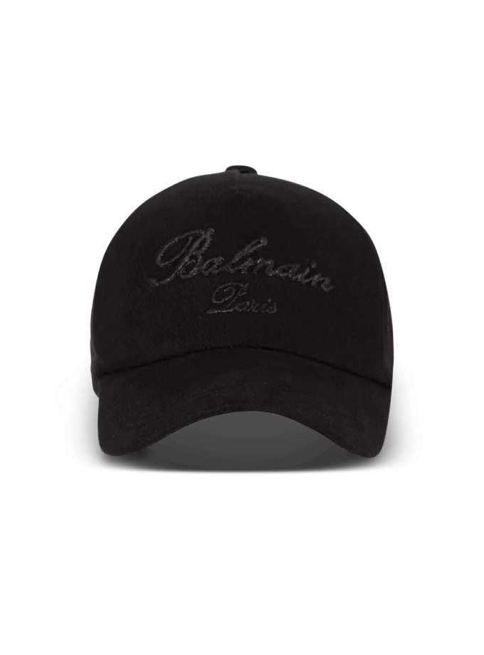 Baumwoll-Baseballkappe mit Balmain Signature-Stickerei Baumwoll-Baseballkappe mit Balmain Signature-Stickerei