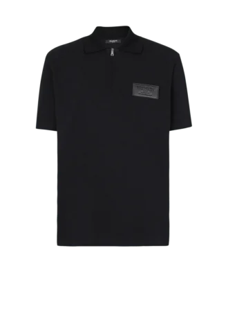 Baumwoll-Poloshirt mit Lederlabel von Balmain Couture