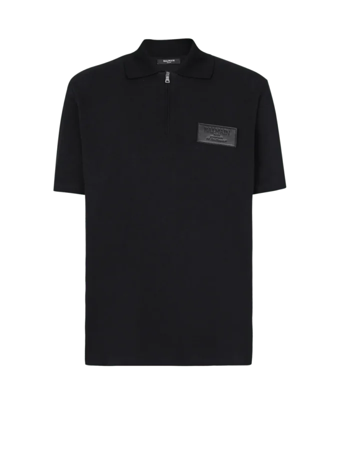 Baumwoll-Poloshirt mit Lederlabel von Balmain Couture