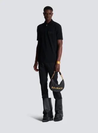 Baumwoll-Poloshirt mit Lederlabel von Balmain Couture