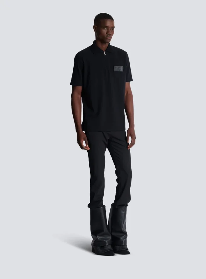 Baumwoll-Poloshirt mit Lederlabel von Balmain Couture
