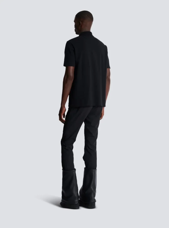 Baumwoll-Poloshirt mit Lederlabel von Balmain Couture
