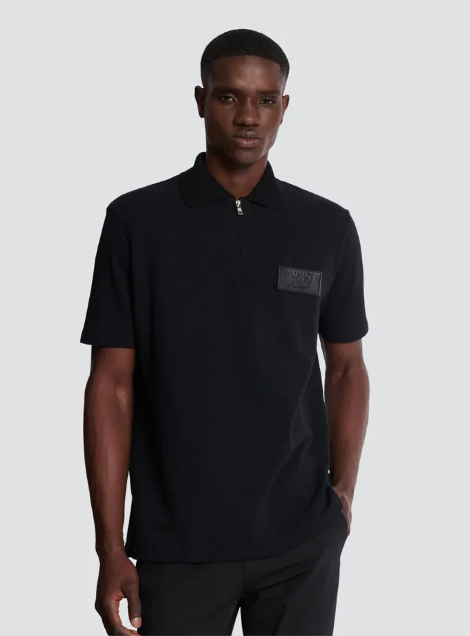 Baumwoll-Poloshirt mit Lederlabel von Balmain Couture