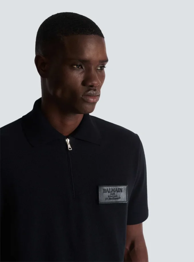 Baumwoll-Poloshirt mit Lederlabel von Balmain Couture