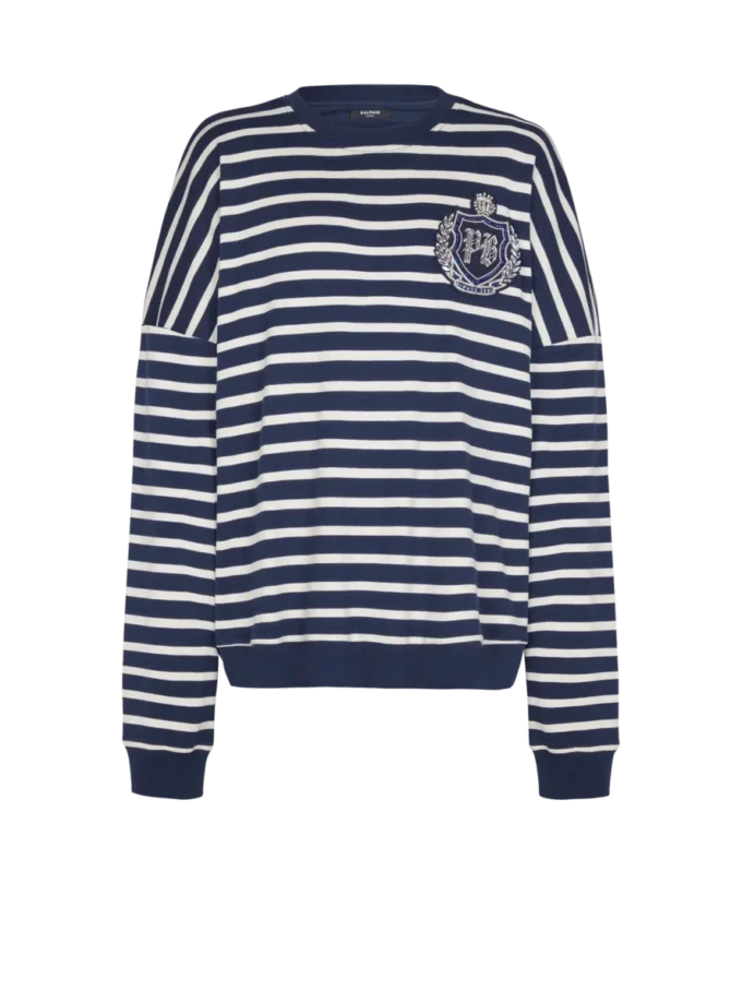 Baumwoll-Sweatshirt mit College-Emblem und bretonischen Streifen Baumwoll-Sweatshirt mit College-Emblem und bretonischen Streifen