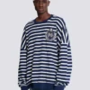Baumwoll-Sweatshirt mit College-Emblem und bretonischen Streifen Baumwoll-Sweatshirt mit College-Emblem und bretonischen Streifen
