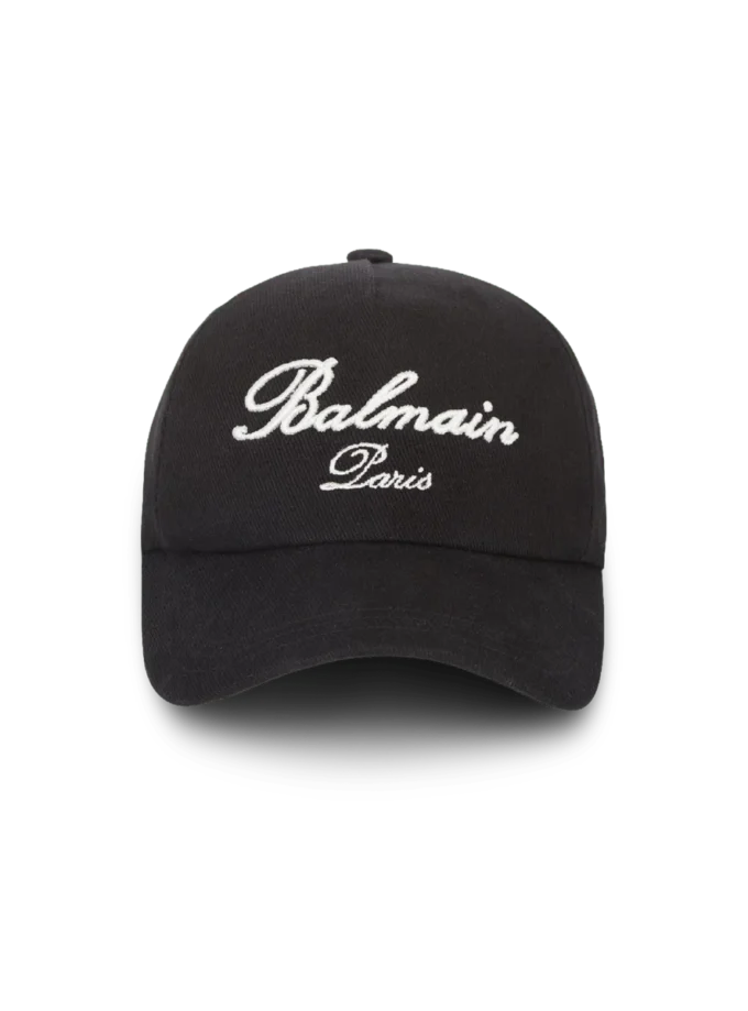 Baumwollkappe mit Balmain Signature-Stickerei Baumwollkappe mit Balmain Signature-Stickerei