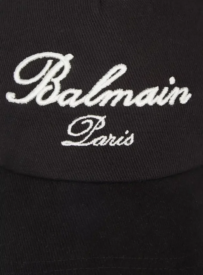 Baumwollkappe mit Balmain Signature-Stickerei Baumwollkappe mit Balmain Signature-Stickerei