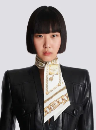 Bedrucktes Seidenbandana mit Balmain-Kettenmuster