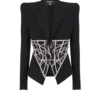 Bestickte, schmal geschnittene Jacke mit Grain-de-Poudre-Muster Bestickte, schmal geschnittene Jacke mit Grain-de-Poudre-Muster