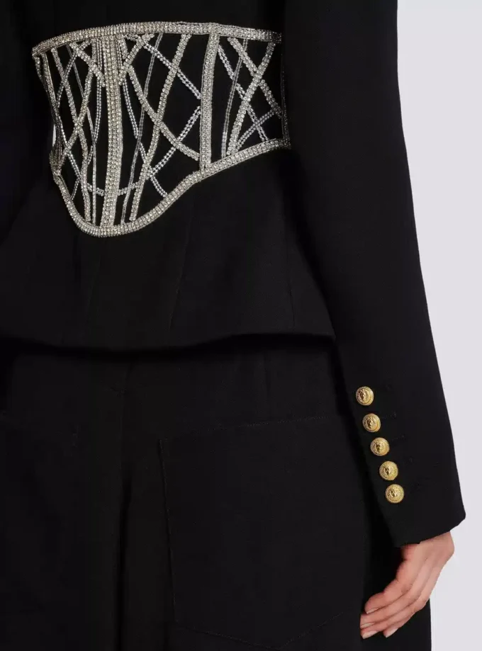 Bestickte, schmal geschnittene Jacke mit Grain-de-Poudre-Muster Bestickte, schmal geschnittene Jacke mit Grain-de-Poudre-Muster
