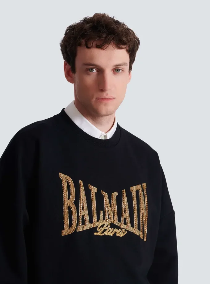 Besticktes Balmain College Sweatshirt Besticktes Balmain College Sweatshirt