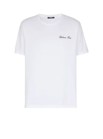 Besticktes T-Shirt mit Balmain-Signatur