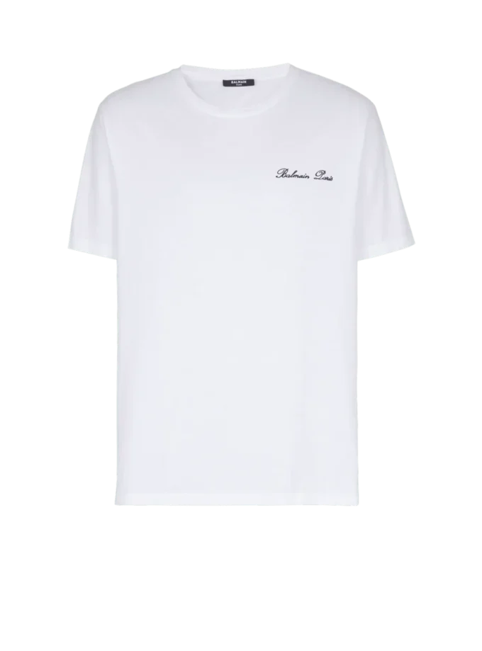 Besticktes T-Shirt mit Balmain-Signatur Besticktes T-Shirt mit Balmain-Signatur
