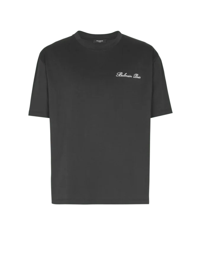 Besticktes T-Shirt mit Balmain-Signatur Besticktes T-Shirt mit Balmain-Signatur