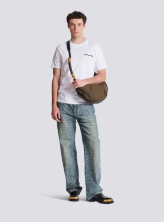 Besticktes T-Shirt mit Balmain-Signatur