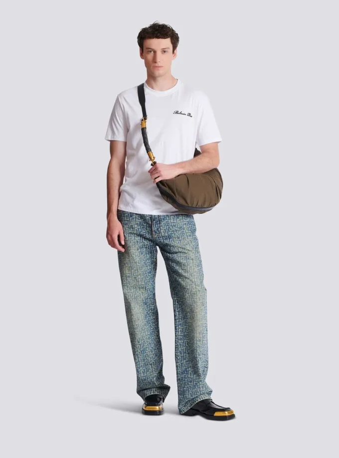 Besticktes T-Shirt mit Balmain-Signatur Besticktes T-Shirt mit Balmain-Signatur