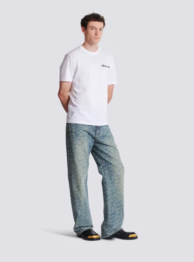 Besticktes T-Shirt mit Balmain-Signatur Besticktes T-Shirt mit Balmain-Signatur