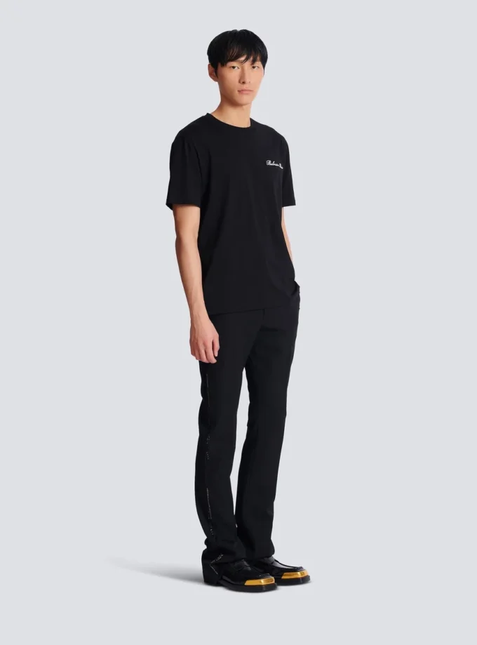 Besticktes T-Shirt mit Balmain-Signatur Besticktes T-Shirt mit Balmain-Signatur