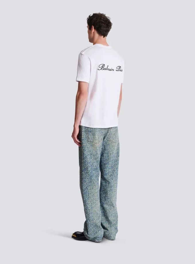 Besticktes T-Shirt mit Balmain-Signatur Besticktes T-Shirt mit Balmain-Signatur