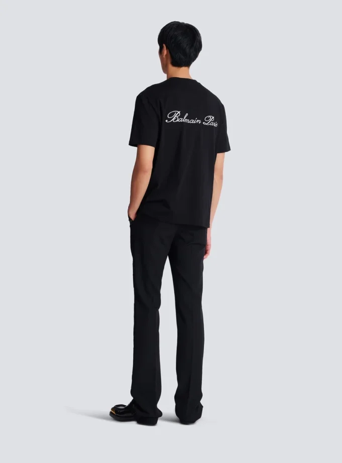Besticktes T-Shirt mit Balmain-Signatur Besticktes T-Shirt mit Balmain-Signatur