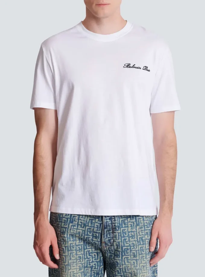 Besticktes T-Shirt mit Balmain-Signatur Besticktes T-Shirt mit Balmain-Signatur