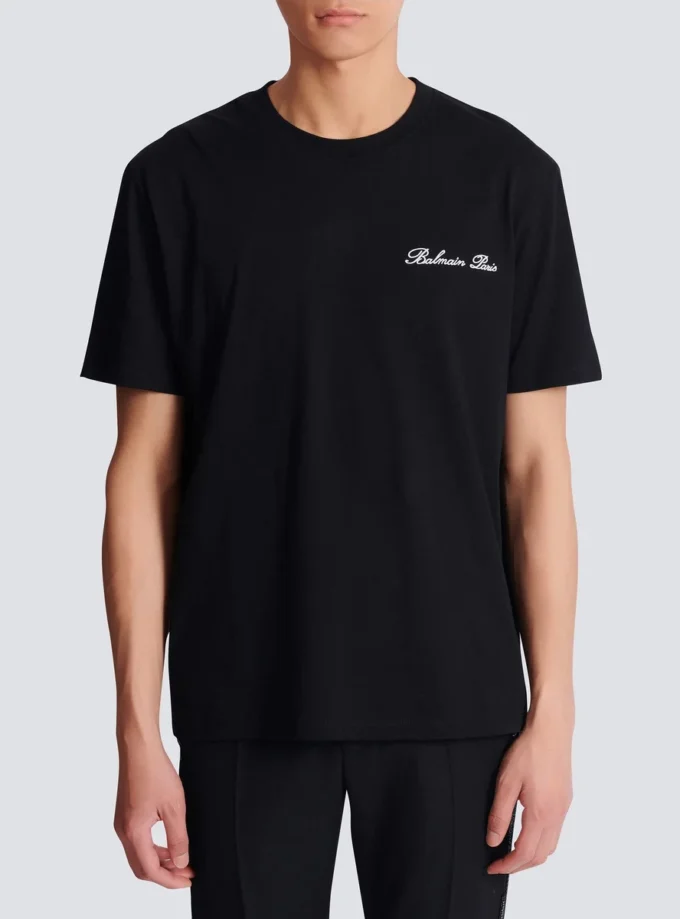Besticktes T-Shirt mit Balmain-Signatur Besticktes T-Shirt mit Balmain-Signatur