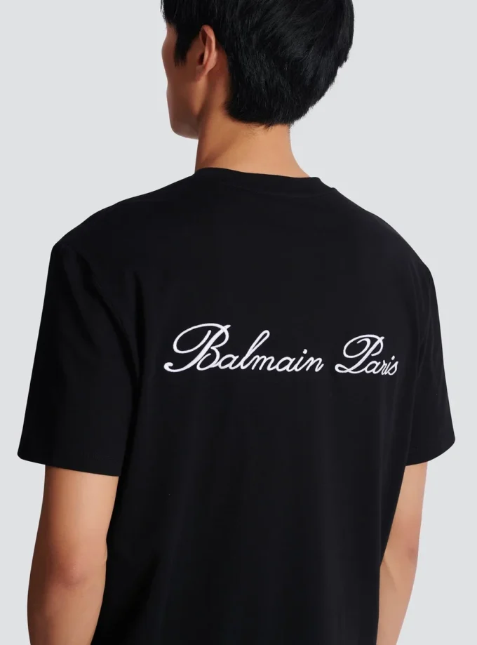 Besticktes T-Shirt mit Balmain-Signatur Besticktes T-Shirt mit Balmain-Signatur