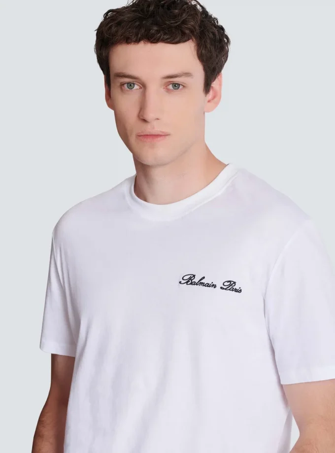 Besticktes T-Shirt mit Balmain-Signatur Besticktes T-Shirt mit Balmain-Signatur