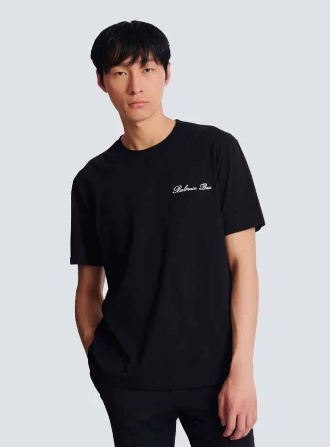 Besticktes T-Shirt mit Balmain-Signatur Besticktes T-Shirt mit Balmain-Signatur
