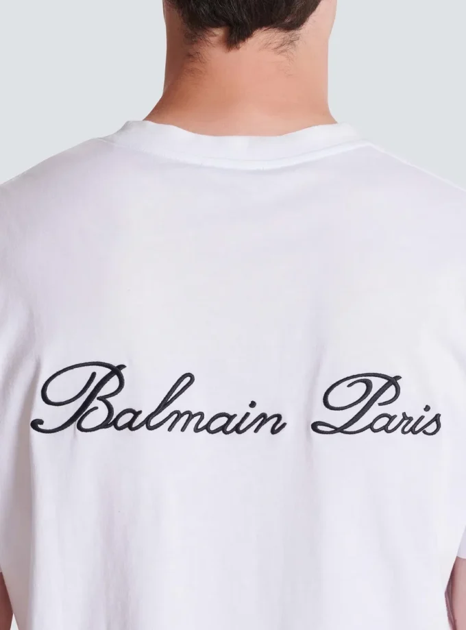 Besticktes T-Shirt mit Balmain-Signatur Besticktes T-Shirt mit Balmain-Signatur