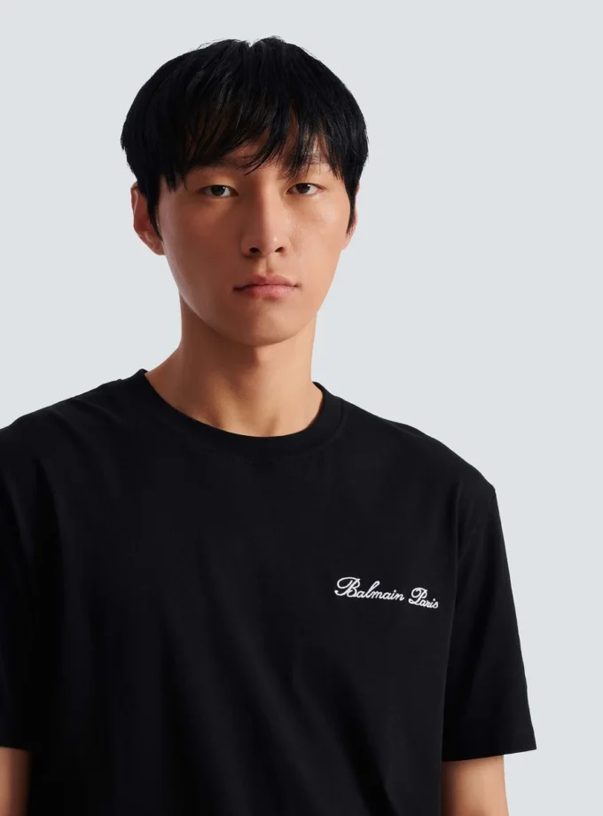 Besticktes T-Shirt mit Balmain-Signatur Besticktes T-Shirt mit Balmain-Signatur