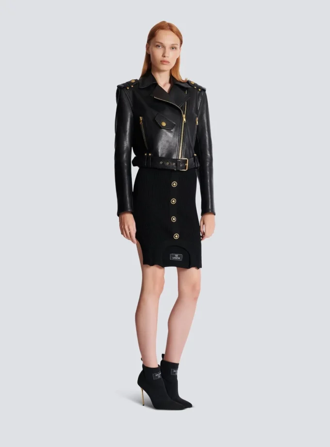 Bikerjacke aus Leder mit Reißverschluss Bikerjacke aus Leder mit Reißverschluss