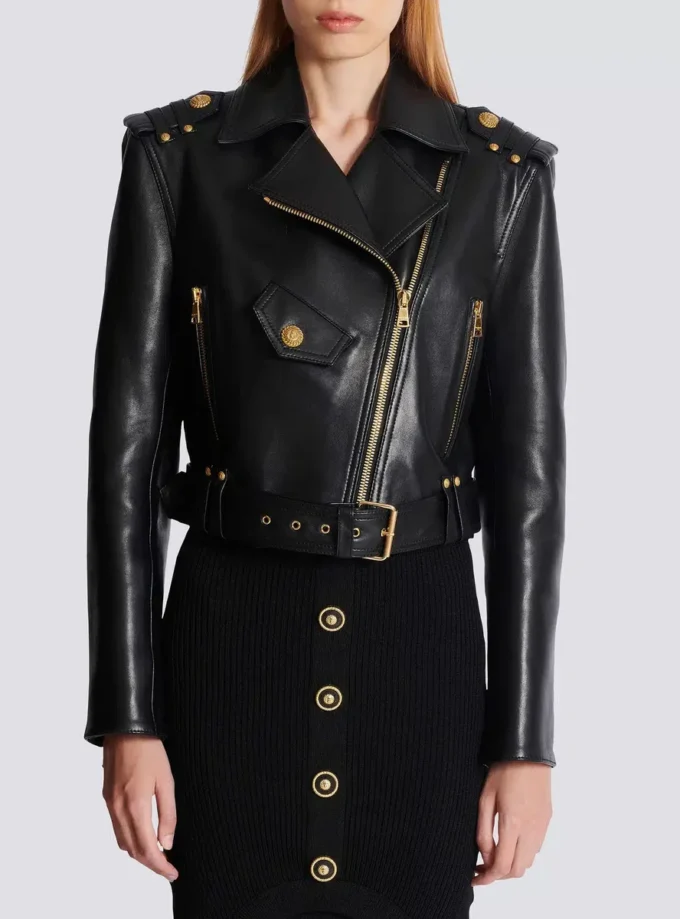 Bikerjacke aus Leder mit Reißverschluss Bikerjacke aus Leder mit Reißverschluss