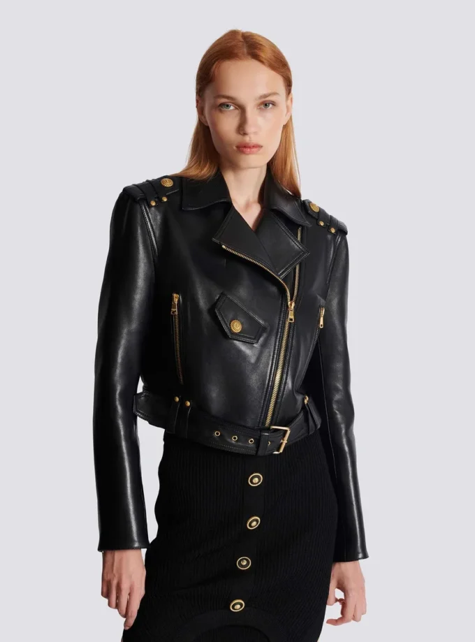 Bikerjacke aus Leder mit Reißverschluss Bikerjacke aus Leder mit Reißverschluss