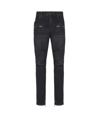 Bikerjeans aus schwarzem Vintage-Denim