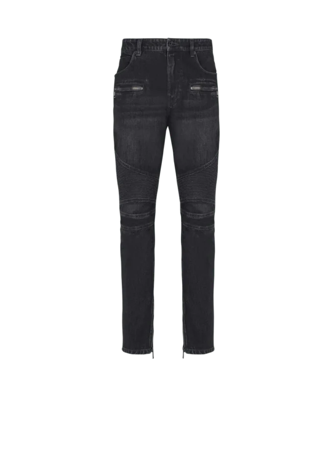 Bikerjeans aus schwarzem Vintage-Denim Bikerjeans aus schwarzem Vintage-Denim