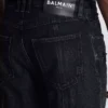 Bikerjeans aus schwarzem Vintage-Denim Bikerjeans aus schwarzem Vintage-Denim
