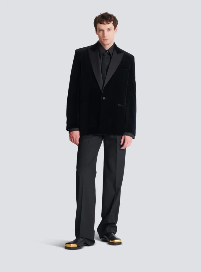 Blazer aus Samt und Satin mit 1 Knopf Blazer aus Samt und Satin mit 1 Knopf