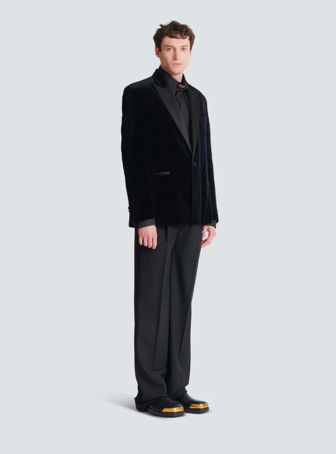 Blazer aus Samt und Satin mit 1 Knopf Blazer aus Samt und Satin mit 1 Knopf