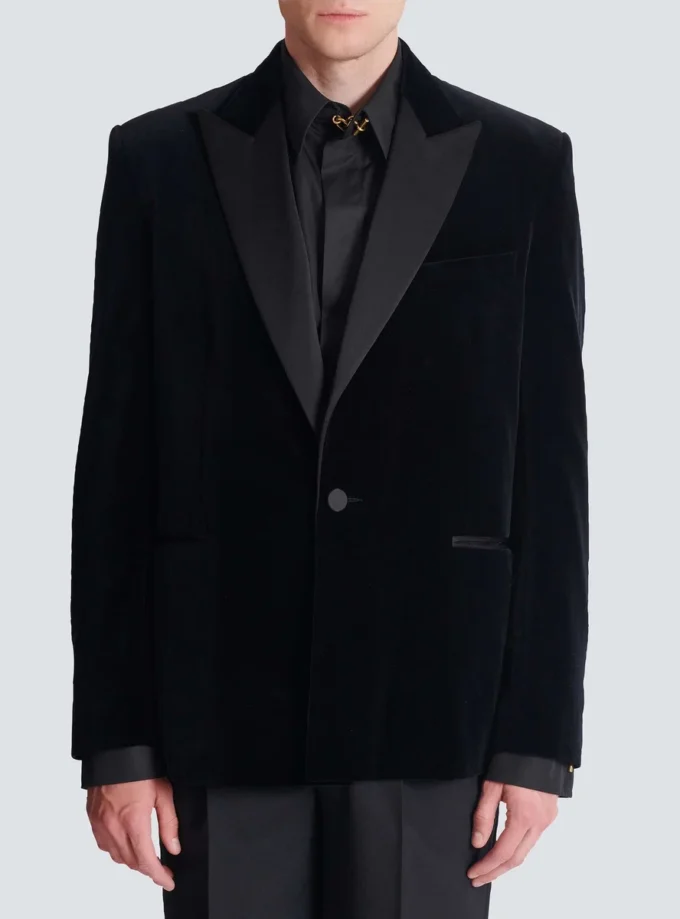 Blazer aus Samt und Satin mit 1 Knopf Blazer aus Samt und Satin mit 1 Knopf