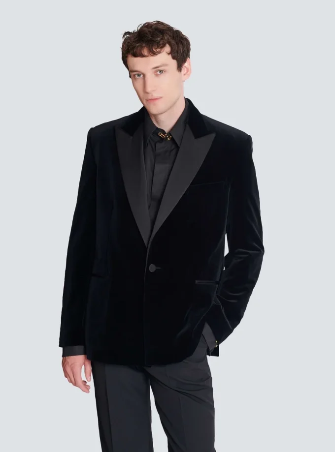 Blazer aus Samt und Satin mit 1 Knopf Blazer aus Samt und Satin mit 1 Knopf