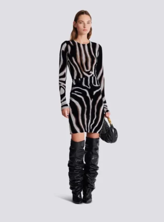 Bodycon-Top aus Samt mit Zebra-Print
