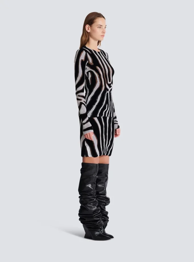 Bodycon-Top aus Samt mit Zebra-Print