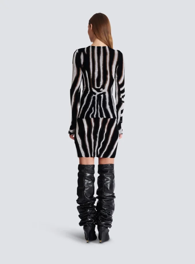 Bodycon-Top aus Samt mit Zebra-Print