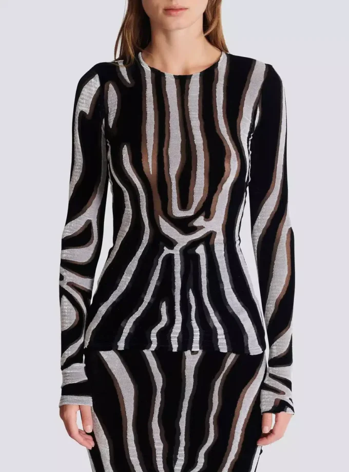 Bodycon-Top aus Samt mit Zebra-Print