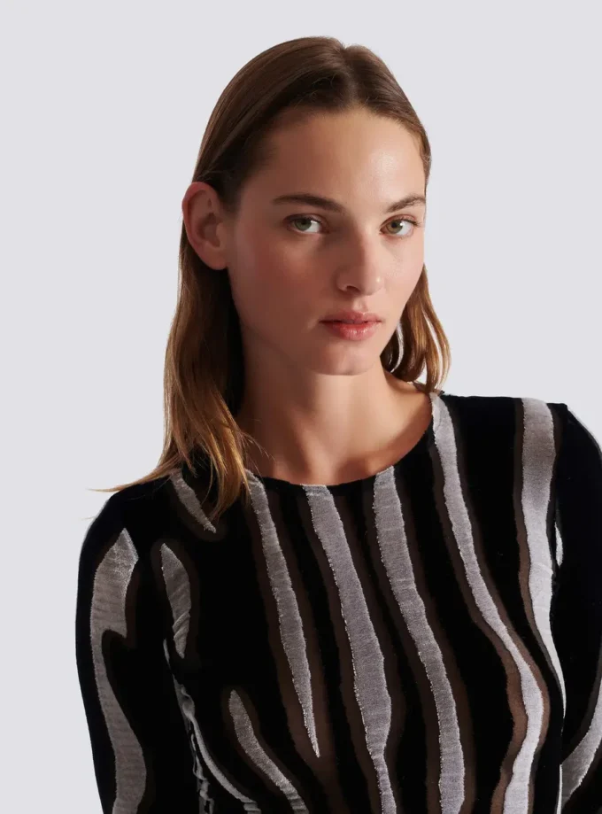 Bodycon-Top aus Samt mit Zebra-Print