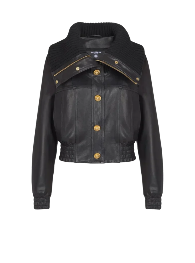 Bomberjacke aus Lammleder und Strick Bomberjacke aus Lammleder und Strick