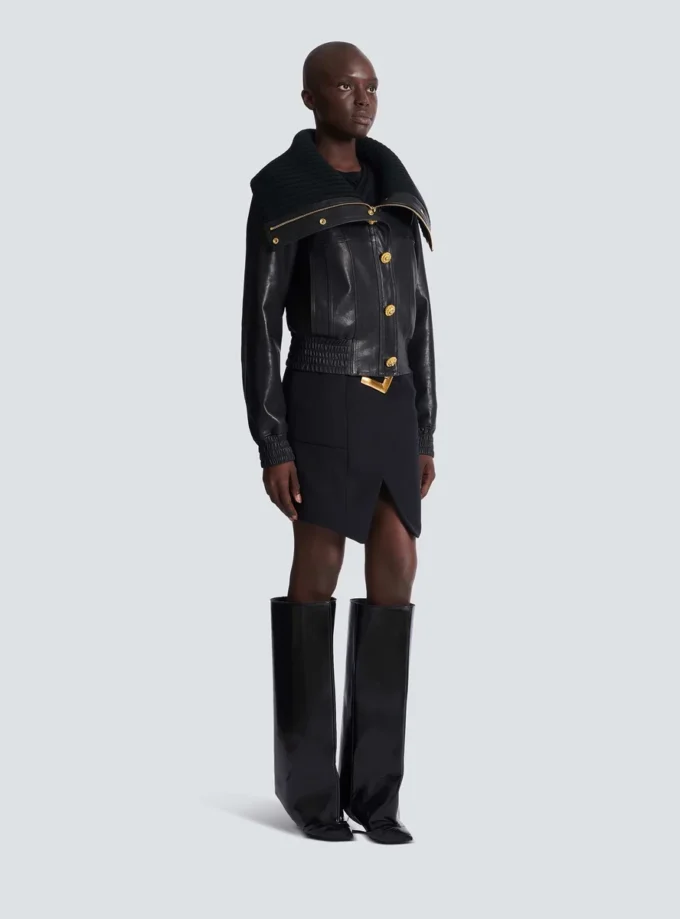 Bomberjacke aus Lammleder und Strick Bomberjacke aus Lammleder und Strick
