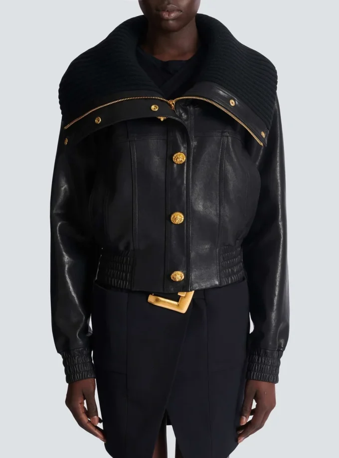 Bomberjacke aus Lammleder und Strick Bomberjacke aus Lammleder und Strick
